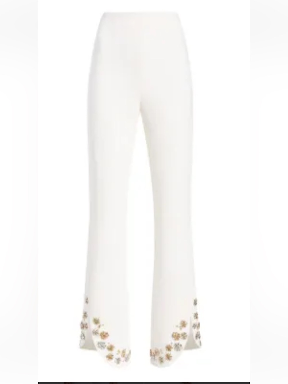 cinq a sept Ivory Wide-Leg Pants with Floral Embroidered Hem